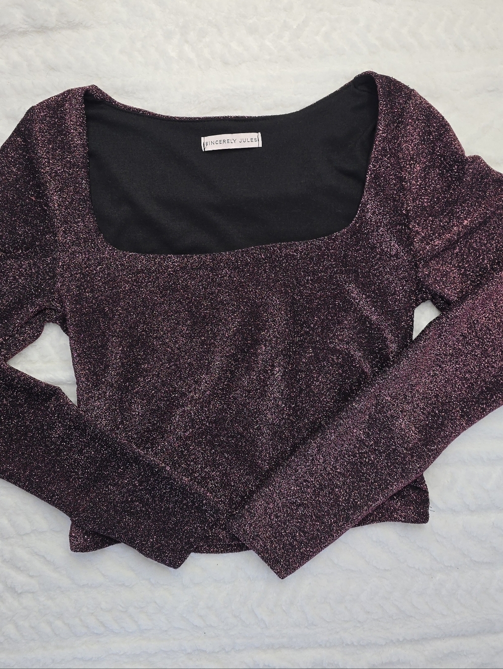 Sincerely Jules Shimmer Crop Top Pink Black Sparkle Square Neck Fitted Y2K S